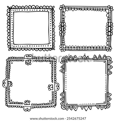 Set of hand-drawn doodle black frames for bullet journal, notebook, scrapbook, planner or diary 