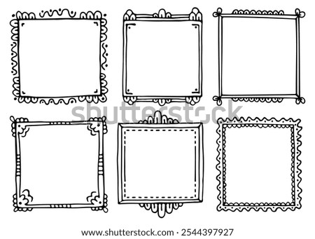 Set of hand-drawn doodle black frames for bullet journal, notebook, scrapbook, planner or diary 