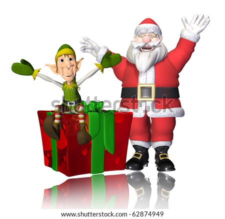 Santa And Elf Cartoon Have A Big Present For You Stock Photo 62874949 ...