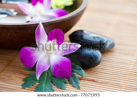 Spa stones with orchids and bowl of water
