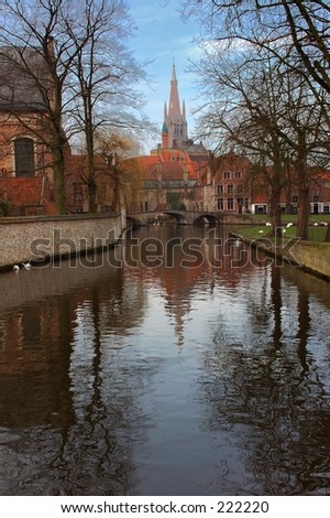 A view on Bruges, one of the oldest cities in belgium, europe on a spring day.