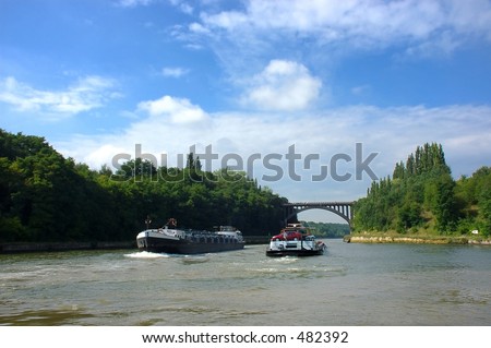 Transportation industry over the water, boat on river