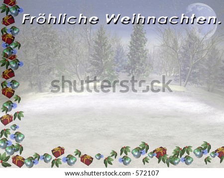Winter landscape with copyspace for wishes, german wishes. Frohliche Weihnachten.