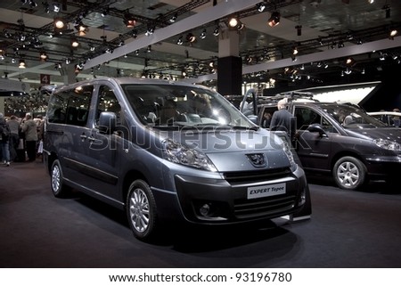 BRUSSELS, BELGIUM - JANUARY 12: Annual autosalon brussel 2012 auto motor show in Heysel expo hall.    Peugeot Expert Tepee on display.  January 12, 2012 in Brussels,  Belgium