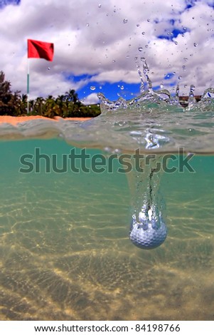Golf Ball Splash Into Ocean Near Flag