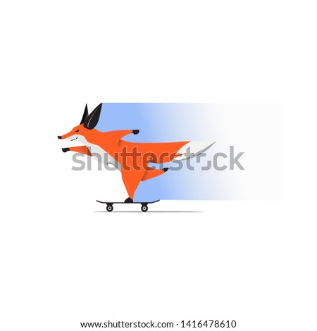 Red Fox running. Fox isolated on white background, vector illustration. Striving for the goal, rushing to success. Animal cartoon character in profile
