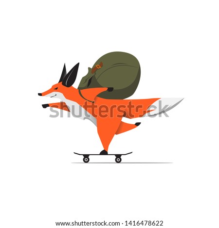 Red Fox running. Fox isolated on white background, vector illustration. Striving for the goal, rushing to success. Animal cartoon character in profile
