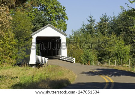Gallon House covered bridge spanning Abique Creek near Silverton Oregon, built 1916