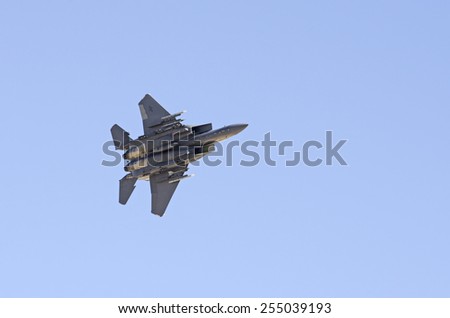 Las Vegas, NV, USA -November 09, 2014: McDonnell Douglas (now Boeing) F-15E Strike Eagle, Nellis Air Force Base, Aviation Nation 2014 airshow