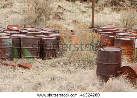 Old abandoned chemical fuel barrels in the high desert of central Washington state