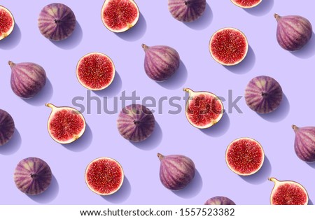 Colorful fruit pattern of fresh figs on purple pastel background, top view, flat lay Foto stock © 