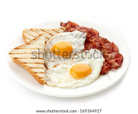 Similar – Image, Stock Photo Breakfast with egg, meat jamon, spinach and bread on terrace wooden table. Delicious homemade breakfast on balcony.