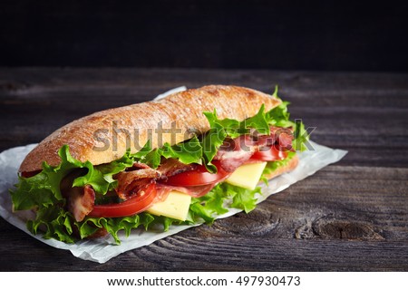 Similar – Foto Bild Ciabatta-Brot-Sandwich mit Pulled Pork und Gemüse