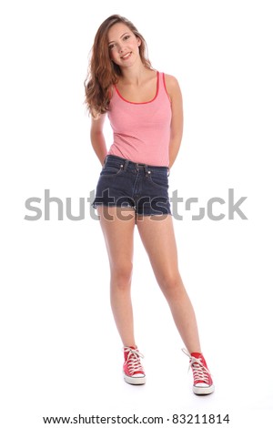 Pretty Young Teenager School Girl 16, With Long Brown Hair Wearing Blue ...