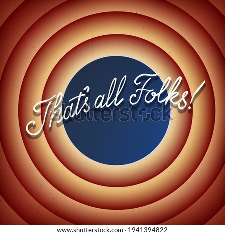 That's all Folks. Vintage Movie ending screen background. The end vector illustration. 