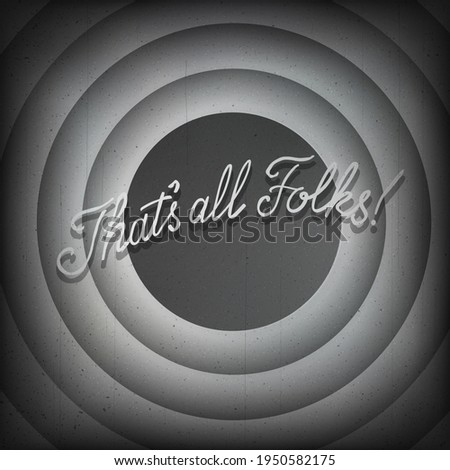 End screen with radial circles and typography That's all folks! Vintage retro scene with lettering like in old time hollywood movies