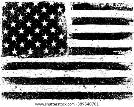 American Flag Background. Grunge Aged Vector Template. Horizontal orientation. Monochrome gamut. Black and white. Grunge layers can be easy editable or removed.