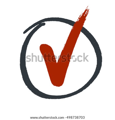 Grunge red check mark in hand drawn circle area
