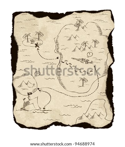 Old Treasure Map With Burned Edges. On White Background, Vector ...