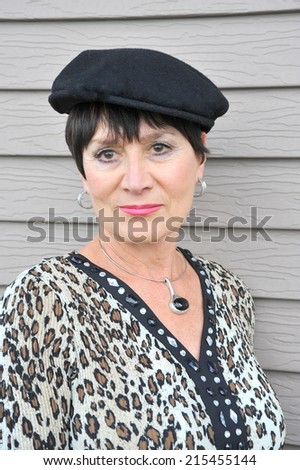 Mature female french woman expressions outside.