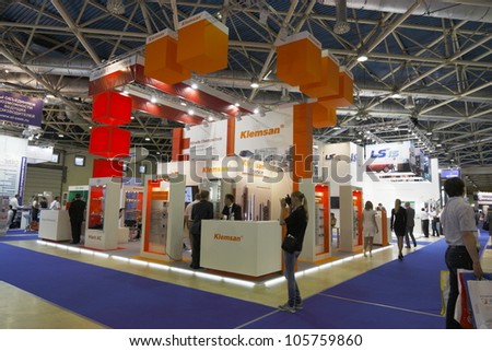 MOSCOW-JUNE 15:The stand of the German-Russian AK-EL for the supply of imported electrical products of European manufacturers at the international exhibition ELEKTRO\'2012 on June 15, 2012 in Moscow