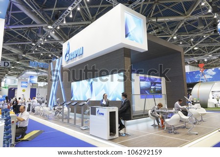 MOSCOW-JUNE 25:The stand of the Russian company Gazprom for the extraction, transportation, storage and sale of oil and gas at the international exhibition NEFTEGAZ-2012 on June 25, 2012 in Moscow