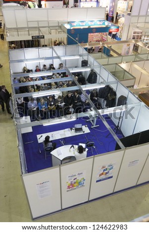 MOSCOW- MARCH 24:View from the height at press conference for journalists at the International Exhibition Products for babies, children, expectant and nursing mothers, on March 24, 2011 in Moscow.