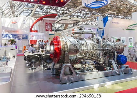 MOSCOW-JUNE 24, 2015: The gas turbine for driving the of compressors of the Russian Corporation at the International Trade Fair MIOGE