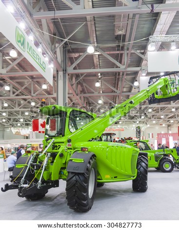 MOSCOW- OCTOBER 11, 2012: Agricultural machines of the Italian company MERLO at the International Trade Fair AGROSALON