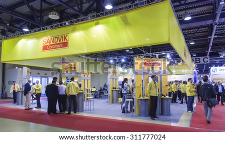MOSCOW-MAY 30, 2013: Booth Swedish company SANDVIK which produces cutting tools for metal processing at the International Trade Fair METALLOOBRABOTKA