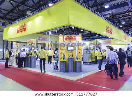 MOSCOW-MAY 30, 2013: Booth Swedish company SANDVIK which produces cutting tools for metal processing at the International Trade Fair METALLOOBRABOTKA