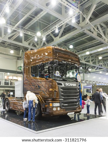 MOSCOW, SEPTEMBER 12, 2013: The car of the Swedish company Scania at the International Trade Fair COMTRANS