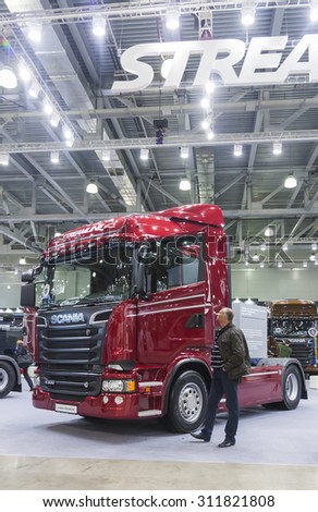 MOSCOW, SEPTEMBER 12, 2013: The car of the Swedish company Scania at the International Trade Fair COMTRANS