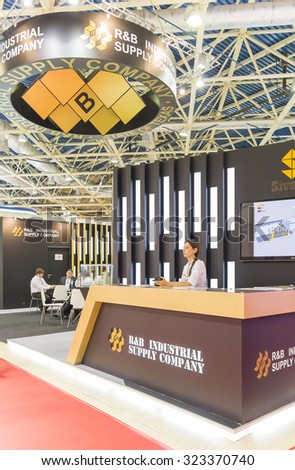 MOSCOW-JUNE 24, 2015: Booth of the American R & B INDUSTRIAL SUPPLY COMPANY STATE OF TEXAS producing oil and gas equipment at the International Trade Fair MIOGE