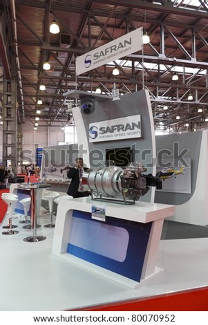 MOSCOW-MAY 21:Engine helicopter for the French company at the 4thInternational Exhibition of Helicopter Industryon May 21, 2011 in Moscow