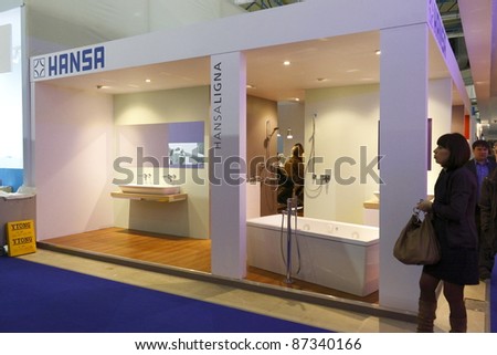 MOSCOW-APRIL 4:  A booth from a German company producing sanitary ware is on display at the international exhibition Mosbuild 2011 on April 4, 2011 in Moscow, Russia.