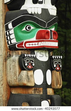 Chief Wakas totem pole. Stanley Park in Vancouver is home to six totem poles located at Brockton Point.