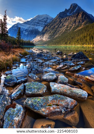 Scenic morning lake near Jasper, Canada