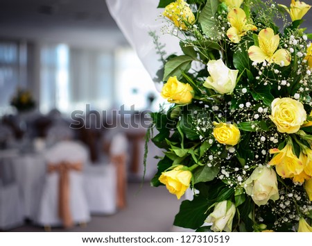 Flower arrangment in fancy restaurant