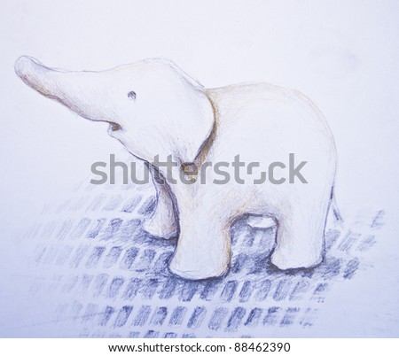 Drawing on an small cute  baby elephant