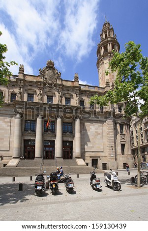 BARCELONA - MAY 11: Old Post Office, the famous architecture landmark on May 11, 2013 Barcelona, Spain. This is the main post office of Catalonia.