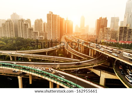 aerial view of the city overpass in early morning,shanghai,Ch ina