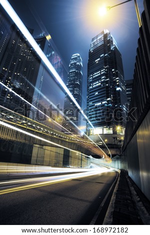 Car light trails and urban landscape in Hong Kong