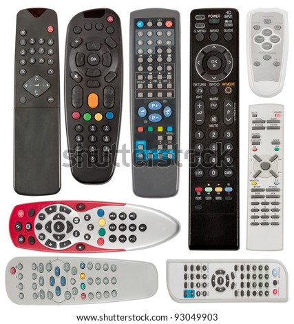 TV remote control devices isolated on white background.