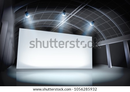 Projection screen in art gallery. Place for the exhibition. Vector illustration.