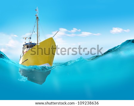 Ship in the sea.