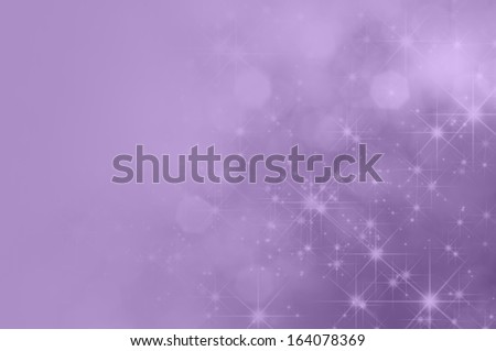 A lilac purple background with bokeh and sparkling stars, fading towards solid colour copy space on the left side.