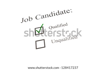 Job candidate green check in box on white