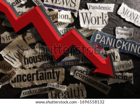Corona Virus and economic related news headlines with red down arrow                            ストックフォト © 