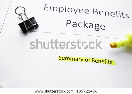 Employee Benefits Package forms and highlighter